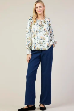 SKIES ARE BLUE Long Sleeve Tops*Amani Floral Print Pleated Blouse Creamfloral