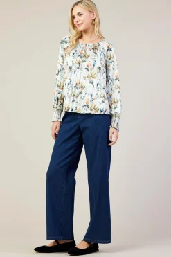 SKIES ARE BLUE Long Sleeve Tops*Amani Floral Print Pleated Blouse Creamfloral