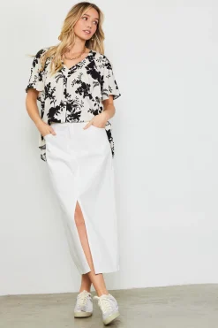 SKIES ARE BLUE Short Sleeve Tops*Amaya Jacquard Print Short Sleeve Top Ivory-black