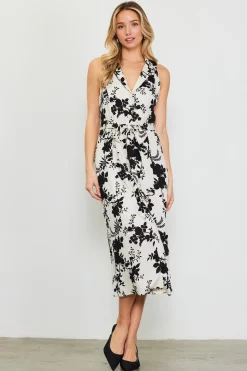SKIES ARE BLUE Midi Dresses*Amaya Jacquard Print Sleeveless Dress Ivory-black