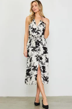 SKIES ARE BLUE Midi Dresses*Amaya Jacquard Print Sleeveless Dress Ivory-black