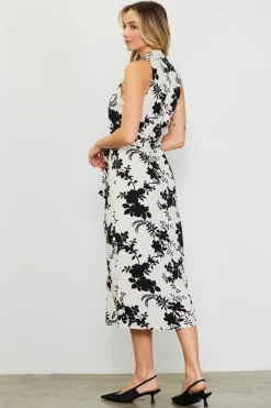 SKIES ARE BLUE Midi Dresses*Amaya Jacquard Print Sleeveless Dress Ivory-black
