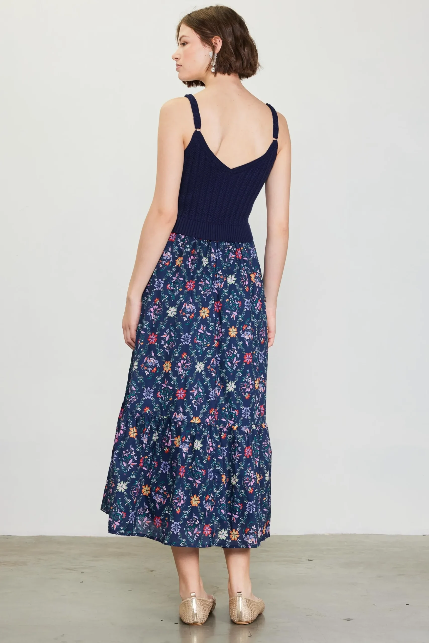 SKIES ARE BLUE Midi Dresses*Amelia Floral Print Midi Dress Navy