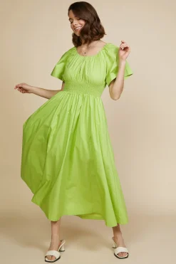 SKIES ARE BLUE Midi Dresses*Andrea Poplin Midi Dress Limegreen