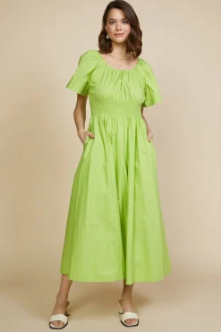 SKIES ARE BLUE Midi Dresses*Andrea Poplin Midi Dress Limegreen