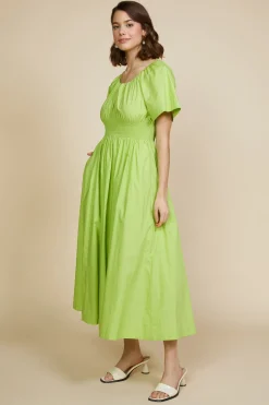 SKIES ARE BLUE Midi Dresses*Andrea Poplin Midi Dress Limegreen