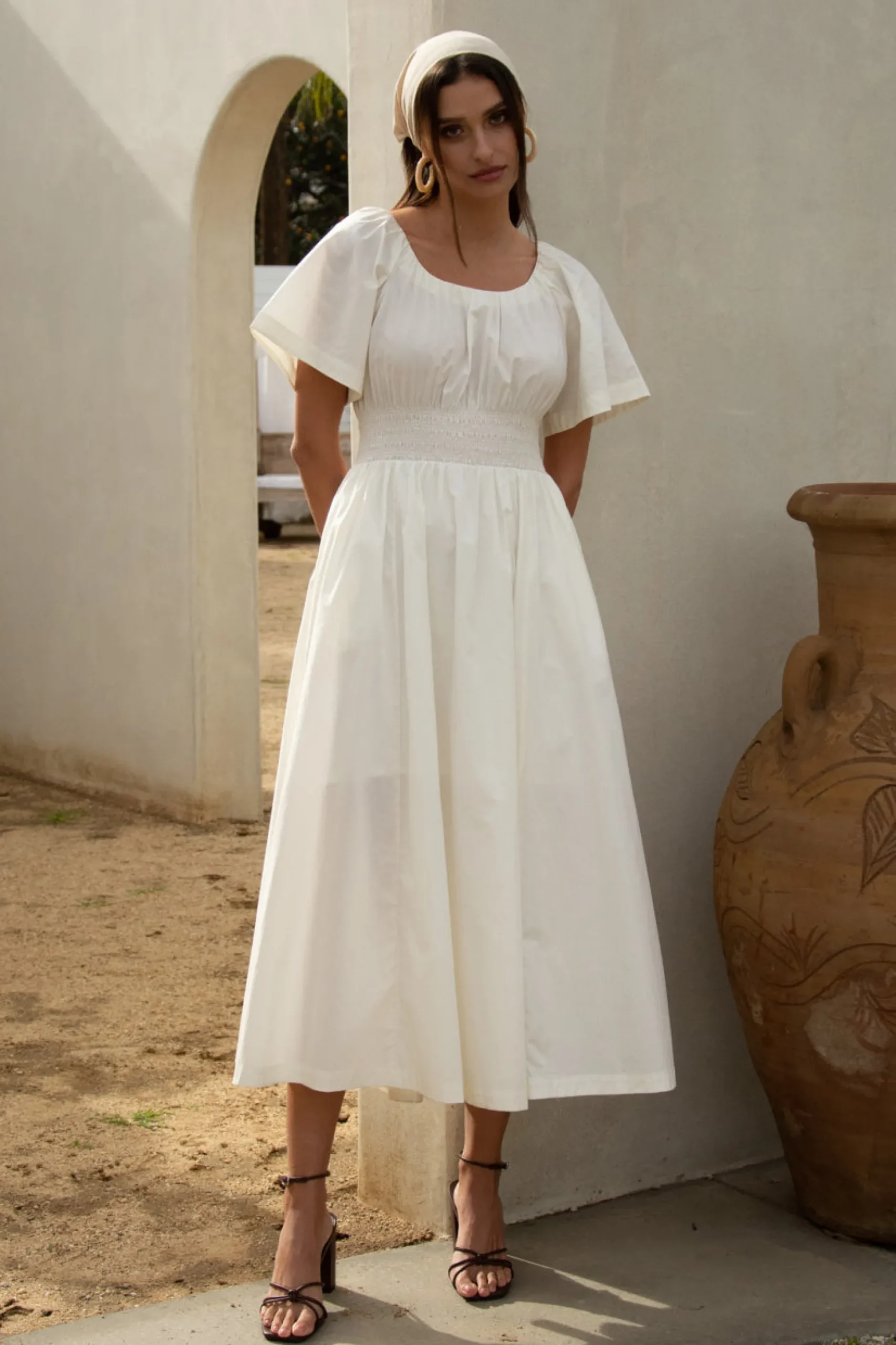 SKIES ARE BLUE Midi Dresses*Andrea Poplin Midi Dress Offwhite