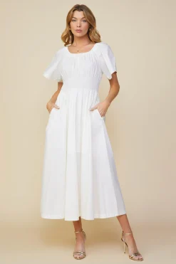 SKIES ARE BLUE Midi Dresses*Andrea Poplin Midi Dress Offwhite