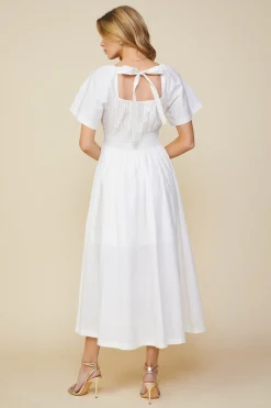 SKIES ARE BLUE Midi Dresses*Andrea Poplin Midi Dress Offwhite