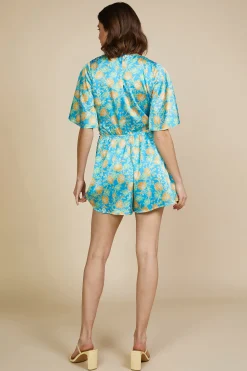 SKIES ARE BLUE Jumpsuits*Aquatic Floral Print Surplice Romper Vividbluemango