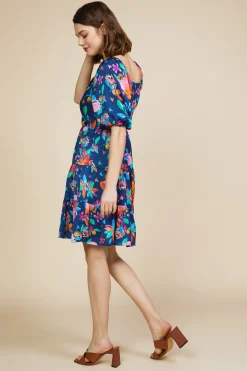 SKIES ARE BLUE Mini Dresses*Aquatic Floral Surplice Short Dress Navy-hyperpink
