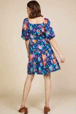 SKIES ARE BLUE Mini Dresses*Aquatic Floral Surplice Short Dress Navy-hyperpink