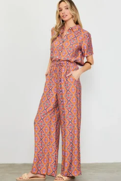 SKIES ARE BLUE Pants*Aspen Print Elastic Waist Pants Tuscanblue