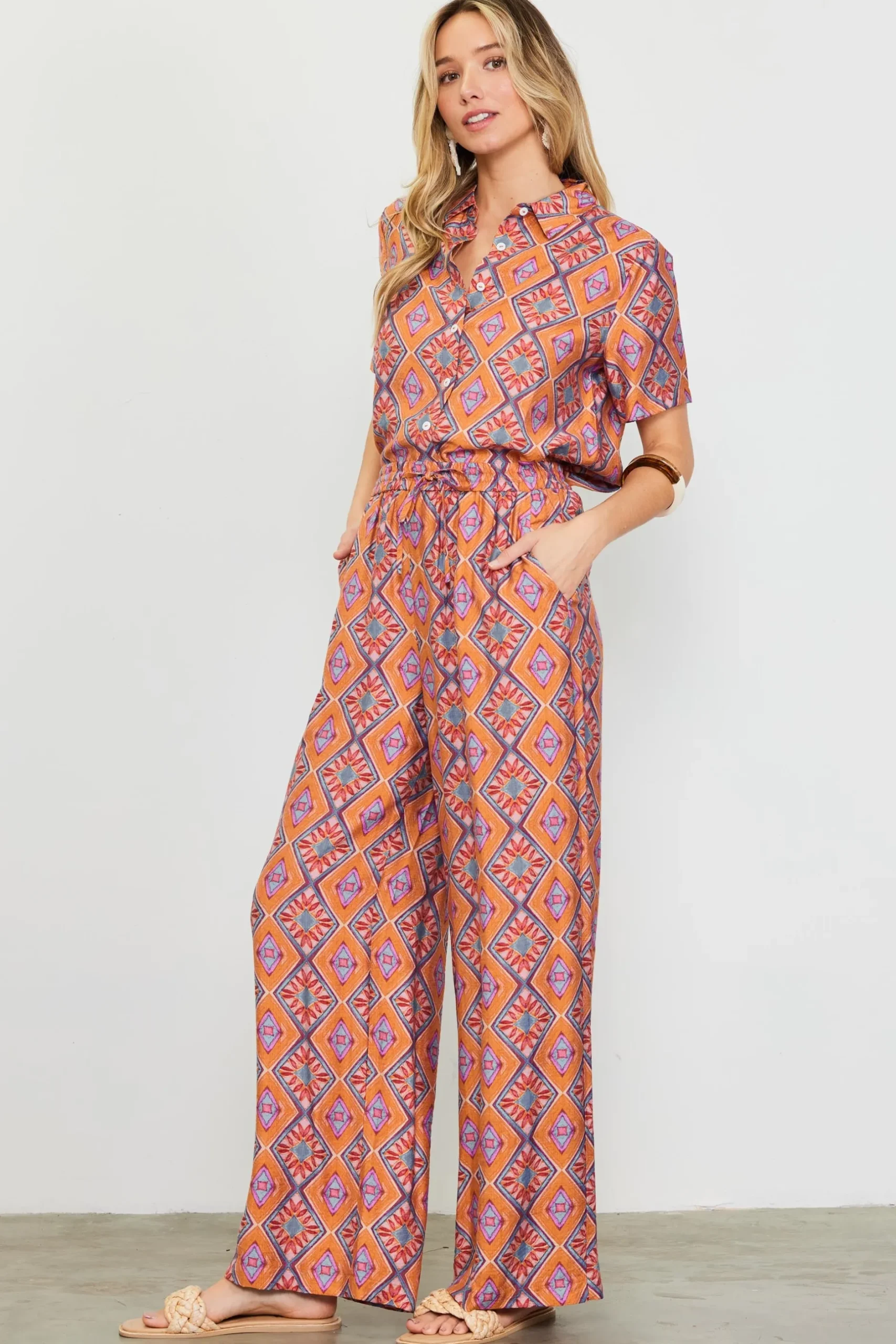 SKIES ARE BLUE Pants*Aspen Print Elastic Waist Pants Tuscanblue