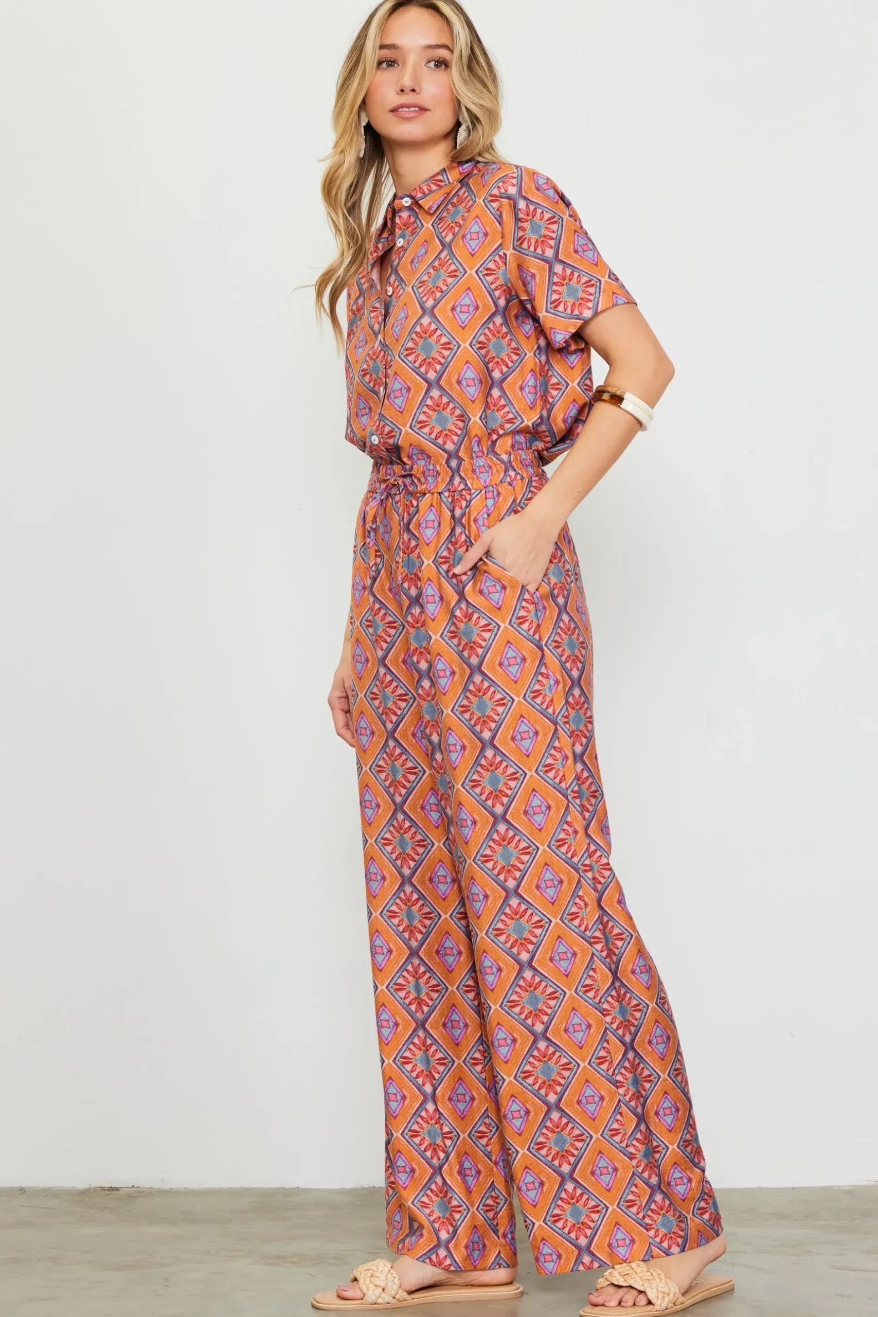 SKIES ARE BLUE Pants*Aspen Print Elastic Waist Pants Tuscanblue