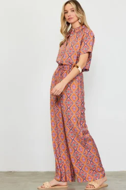 SKIES ARE BLUE Pants*Aspen Print Elastic Waist Pants Tuscanblue
