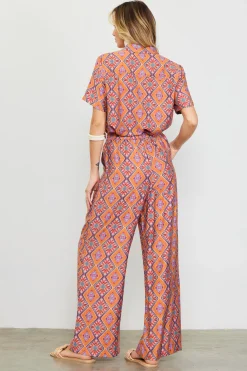 SKIES ARE BLUE Pants*Aspen Print Elastic Waist Pants Tuscanblue