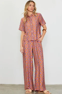 SKIES ARE BLUE Blouses|Short Sleeve Tops*Aspen Print Short Sleeve Blouse Tuscanblue