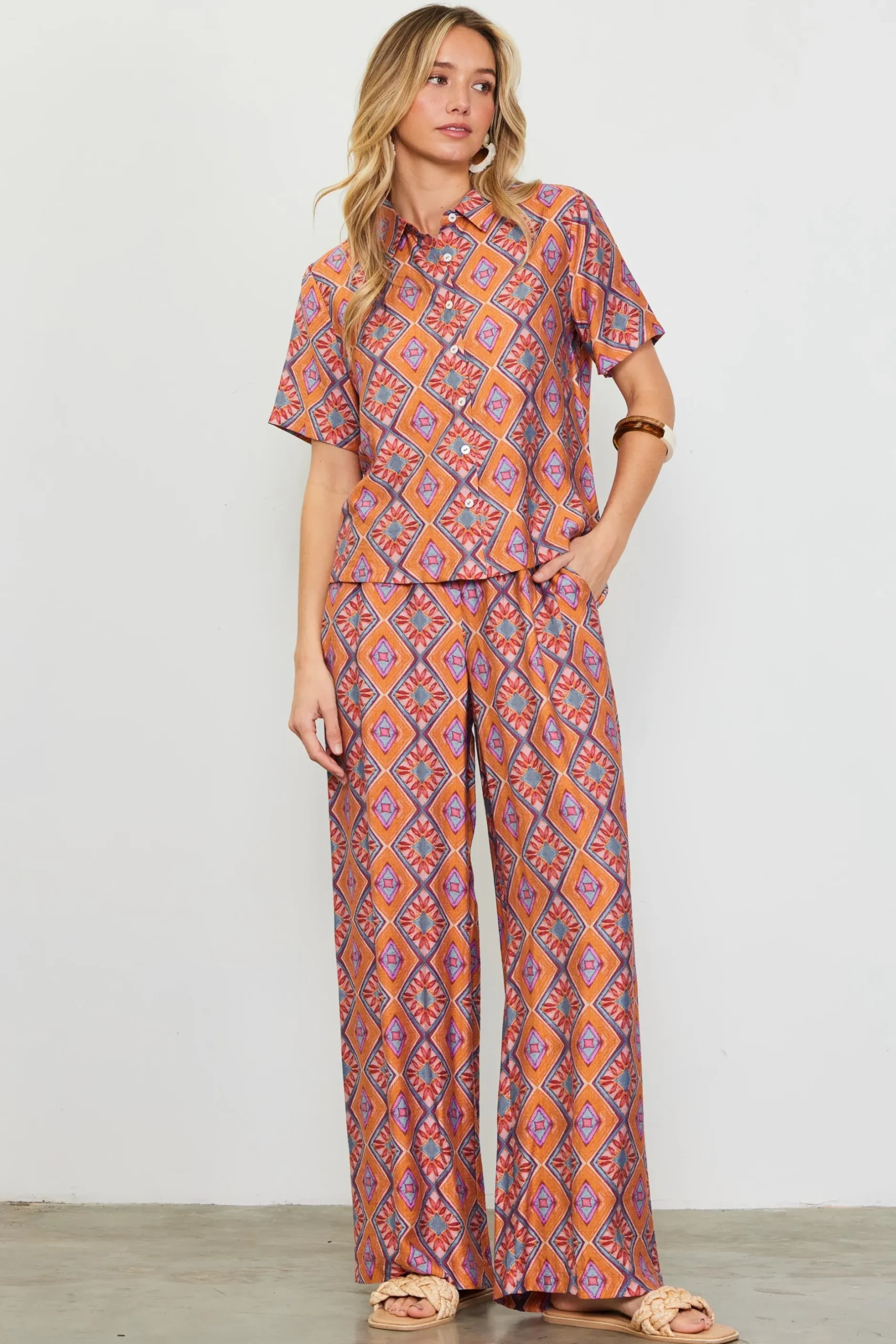 SKIES ARE BLUE Blouses|Short Sleeve Tops*Aspen Print Short Sleeve Blouse Tuscanblue