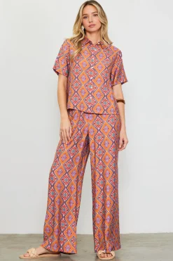 SKIES ARE BLUE Blouses|Short Sleeve Tops*Aspen Print Short Sleeve Blouse Tuscanblue