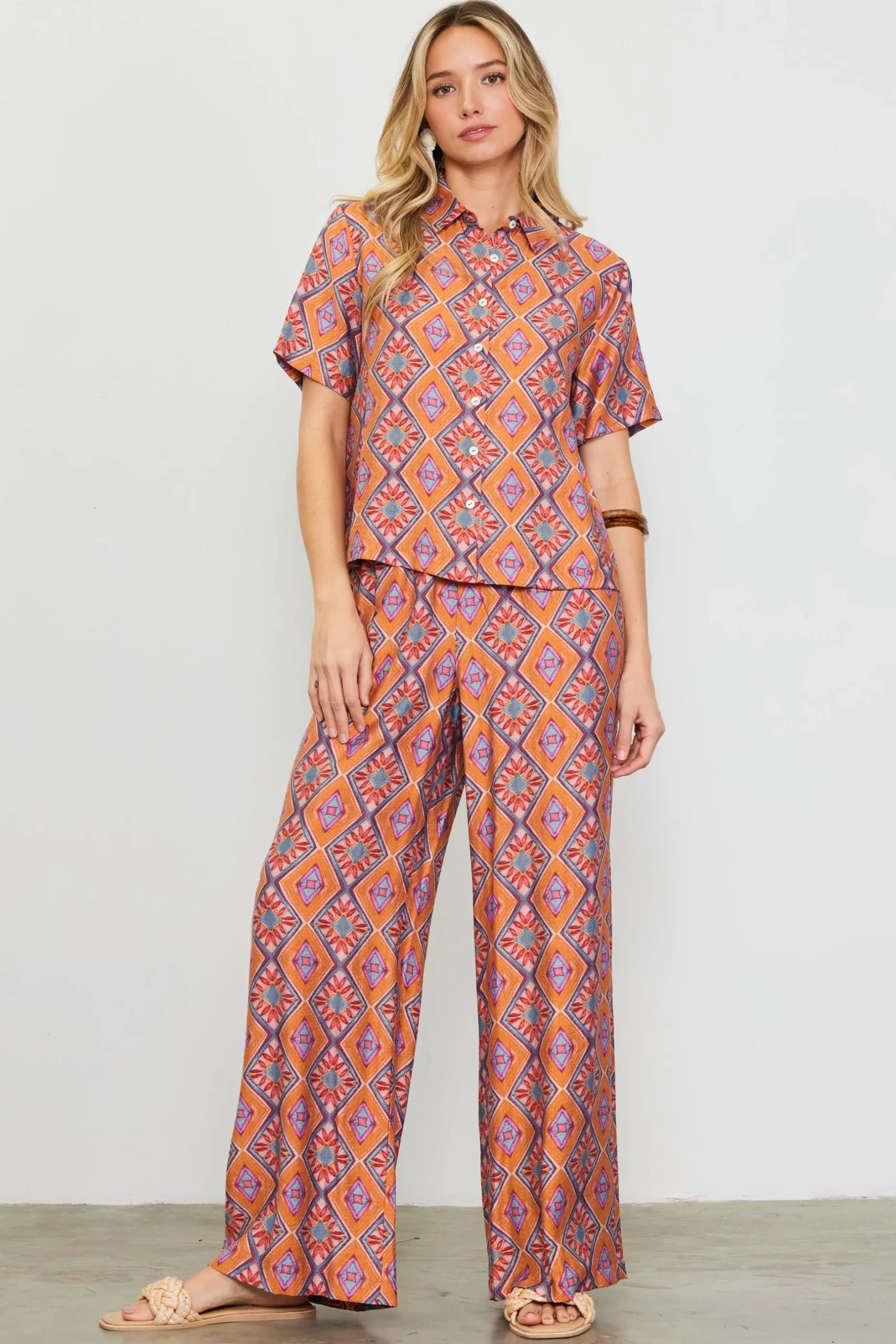 SKIES ARE BLUE Blouses|Short Sleeve Tops*Aspen Print Short Sleeve Blouse Tuscanblue