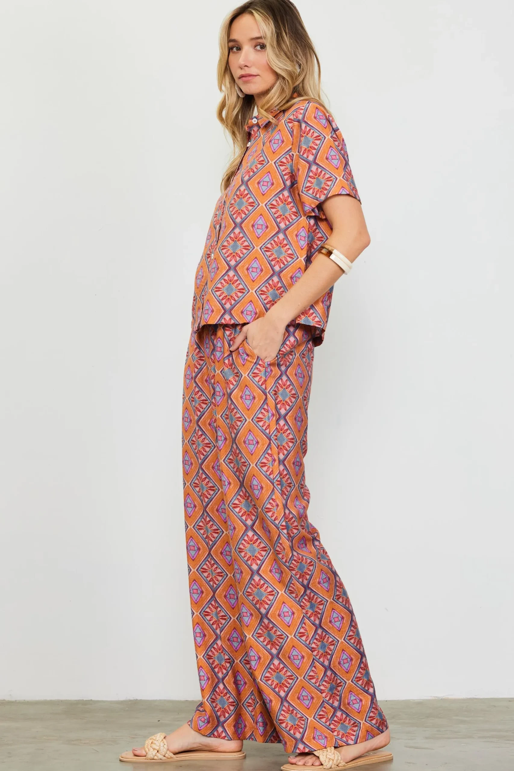 SKIES ARE BLUE Blouses|Short Sleeve Tops*Aspen Print Short Sleeve Blouse Tuscanblue