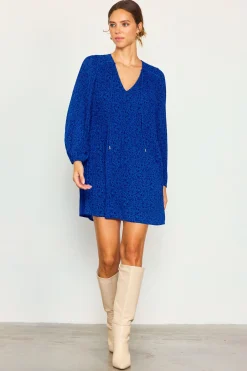 SKIES ARE BLUE Mini Dresses*Babydoll Mini Floral Dress Cobalt