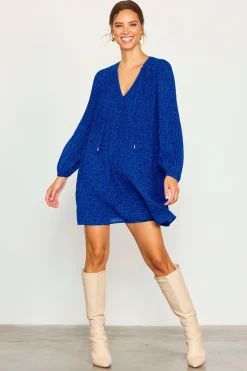 SKIES ARE BLUE Mini Dresses*Babydoll Mini Floral Dress Cobalt