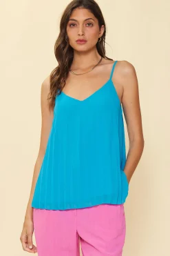 SKIES ARE BLUE Sleeveless Tops*Back Strap Detail Pleated Cami Vividblue
