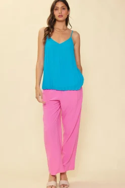 SKIES ARE BLUE Sleeveless Tops*Back Strap Detail Pleated Cami Vividblue