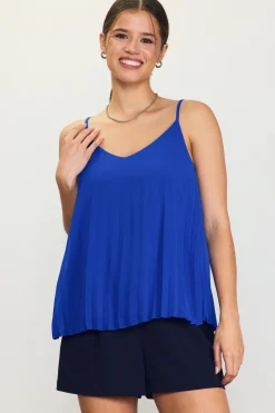 SKIES ARE BLUE Sleeveless Tops*Back Strap Detail Pleated Cami Neonblue