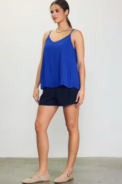 SKIES ARE BLUE Sleeveless Tops*Back Strap Detail Pleated Cami Neonblue