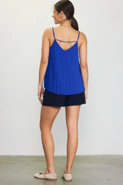 SKIES ARE BLUE Sleeveless Tops*Back Strap Detail Pleated Cami Neonblue