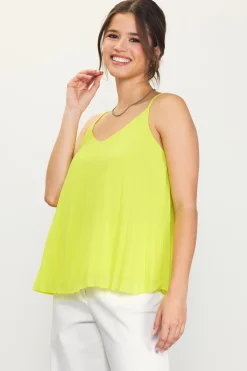 SKIES ARE BLUE Sleeveless Tops*Back Strap Detail Pleated Cami Limeyellow