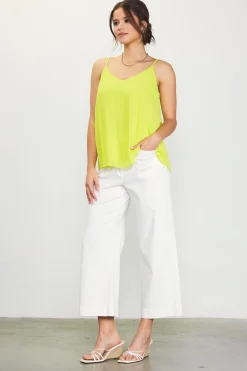 SKIES ARE BLUE Sleeveless Tops*Back Strap Detail Pleated Cami Limeyellow