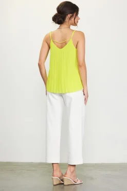 SKIES ARE BLUE Sleeveless Tops*Back Strap Detail Pleated Cami Limeyellow