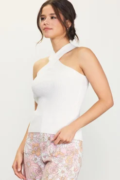 SKIES ARE BLUE Sleeveless Tops|Sweaters*Barbara Crossed Neck Knit Top Fencewhite