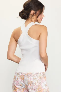 SKIES ARE BLUE Sleeveless Tops|Sweaters*Barbara Crossed Neck Knit Top Fencewhite