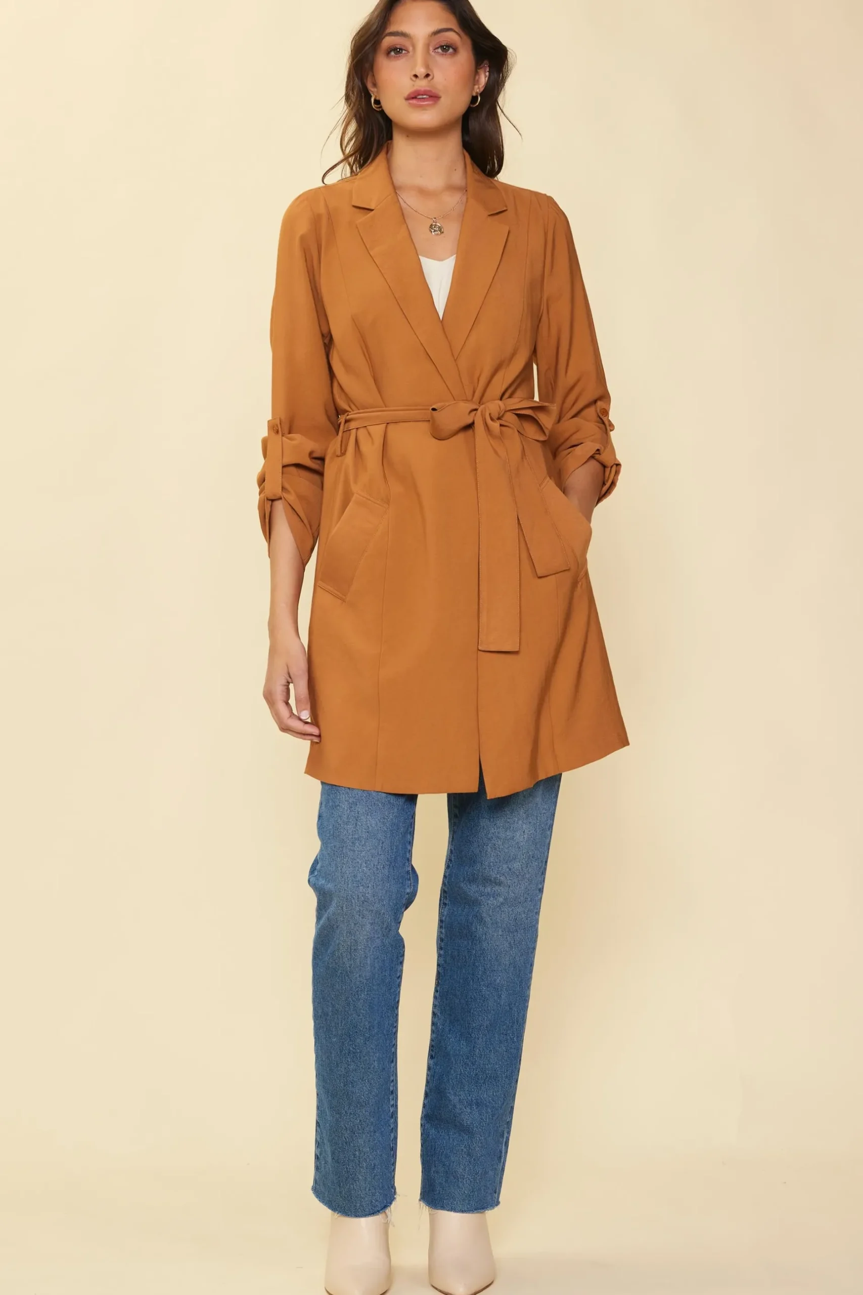 SKIES ARE BLUE Outerwear*Belted Trench Coat Gingerbrown