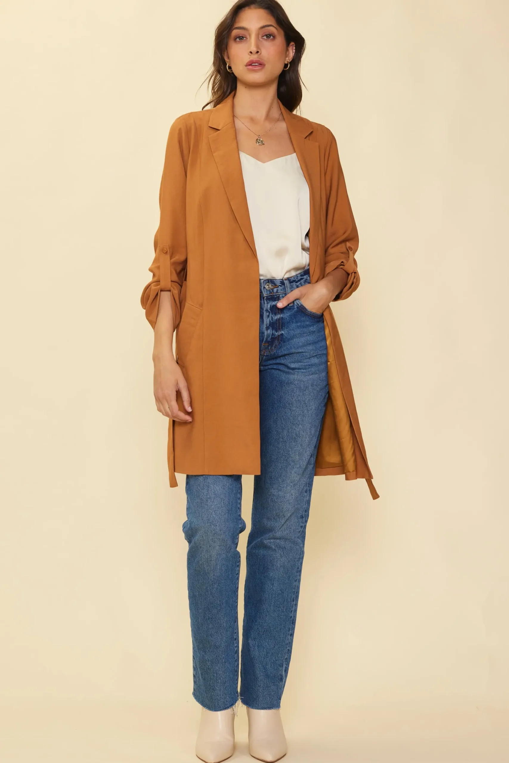 SKIES ARE BLUE Outerwear*Belted Trench Coat Gingerbrown