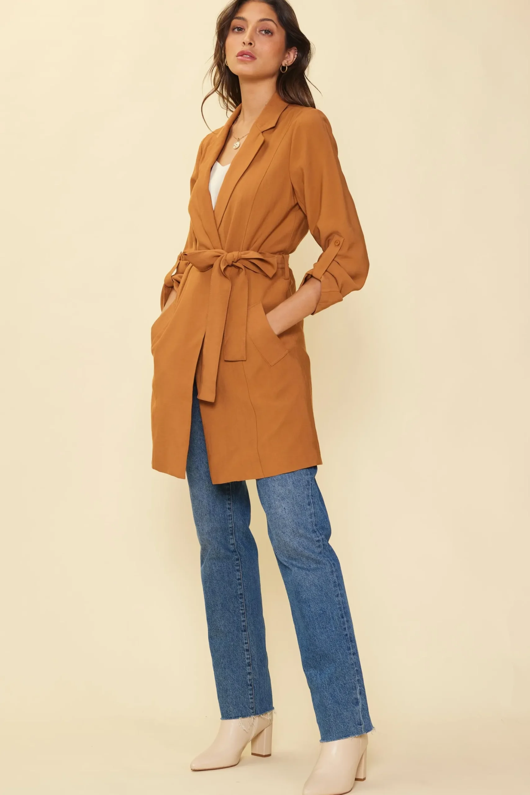 SKIES ARE BLUE Outerwear*Belted Trench Coat Gingerbrown