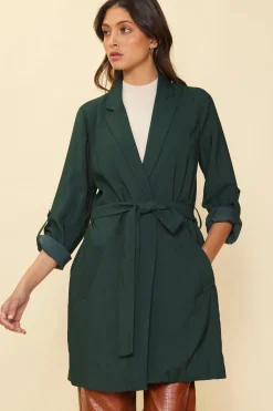 SKIES ARE BLUE Outerwear*Belted Trench Coat Gemstonegreen