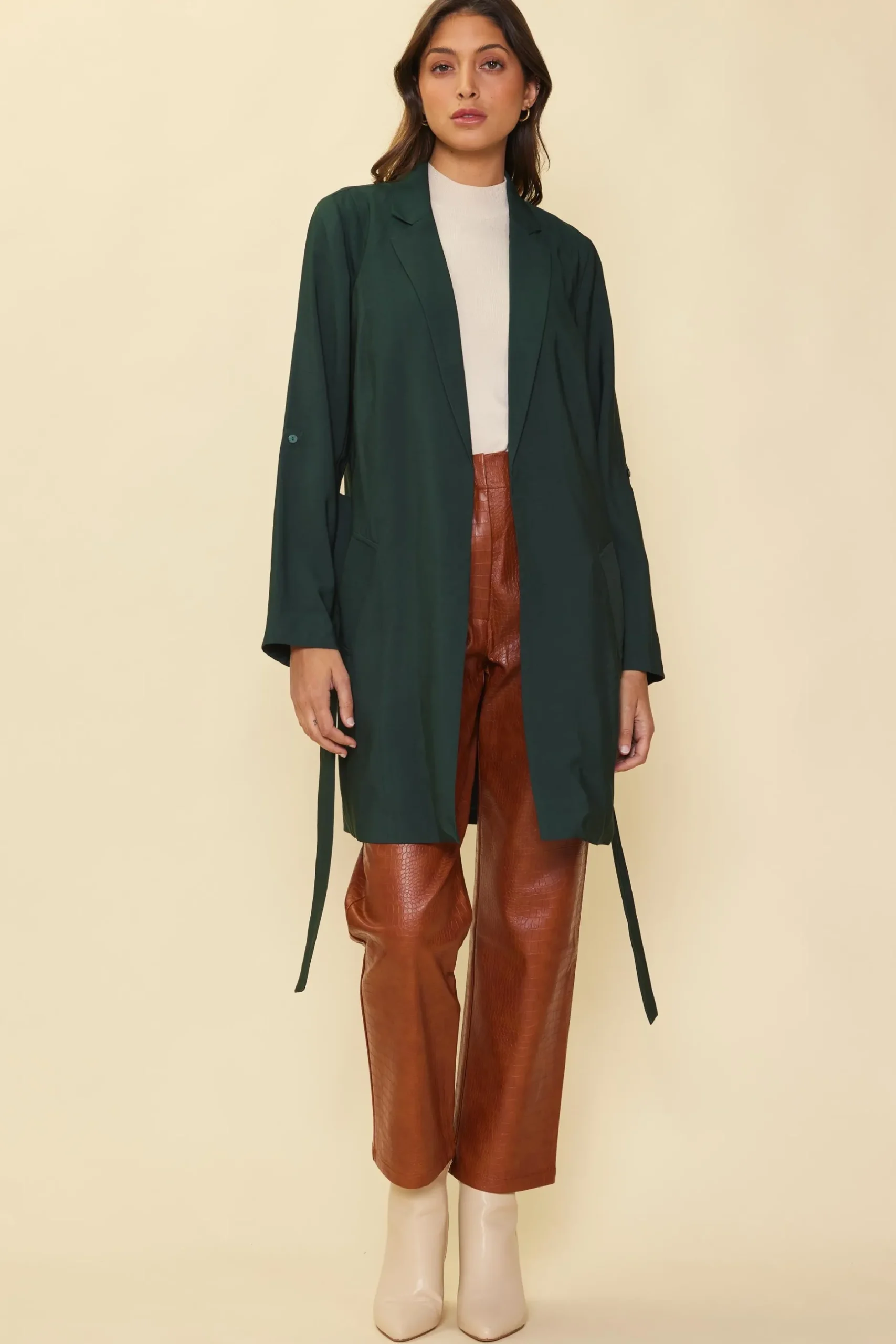SKIES ARE BLUE Outerwear*Belted Trench Coat Gemstonegreen