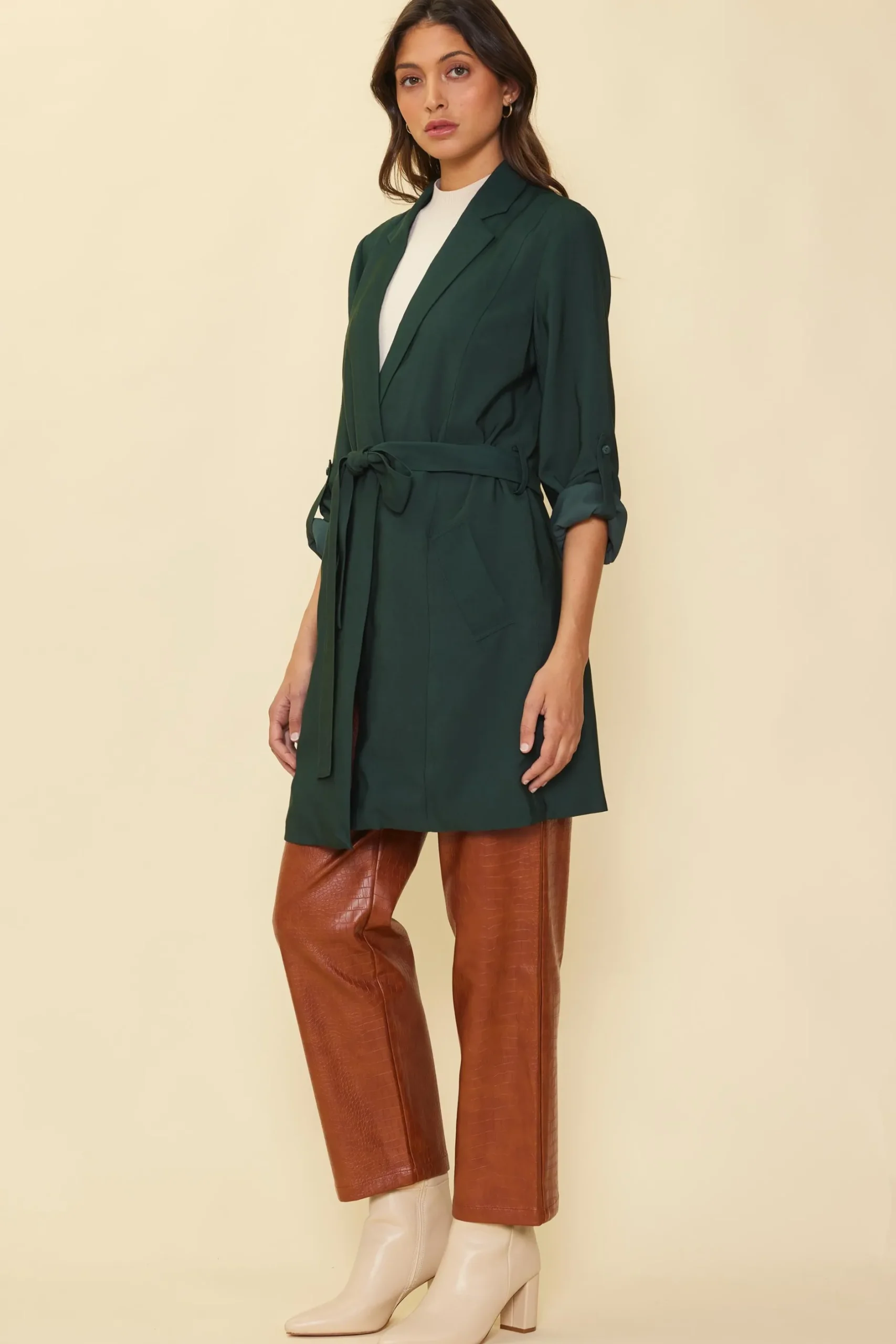 SKIES ARE BLUE Outerwear*Belted Trench Coat Gemstonegreen
