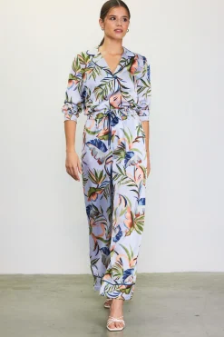 SKIES ARE BLUE Pants*Bianca Floral Print Elastic Waistband Pants Silver-green