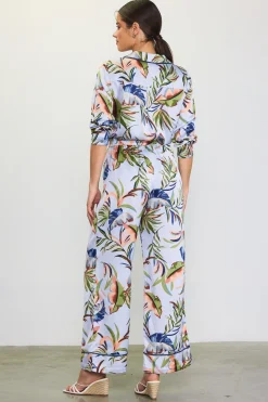 SKIES ARE BLUE Pants*Bianca Floral Print Elastic Waistband Pants Silver-green