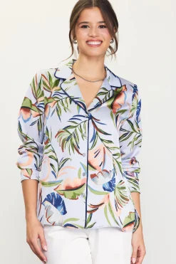 SKIES ARE BLUE Blouses|Long Sleeve Tops*Bianca Floral Print Longsleeve Blouse Silver-green