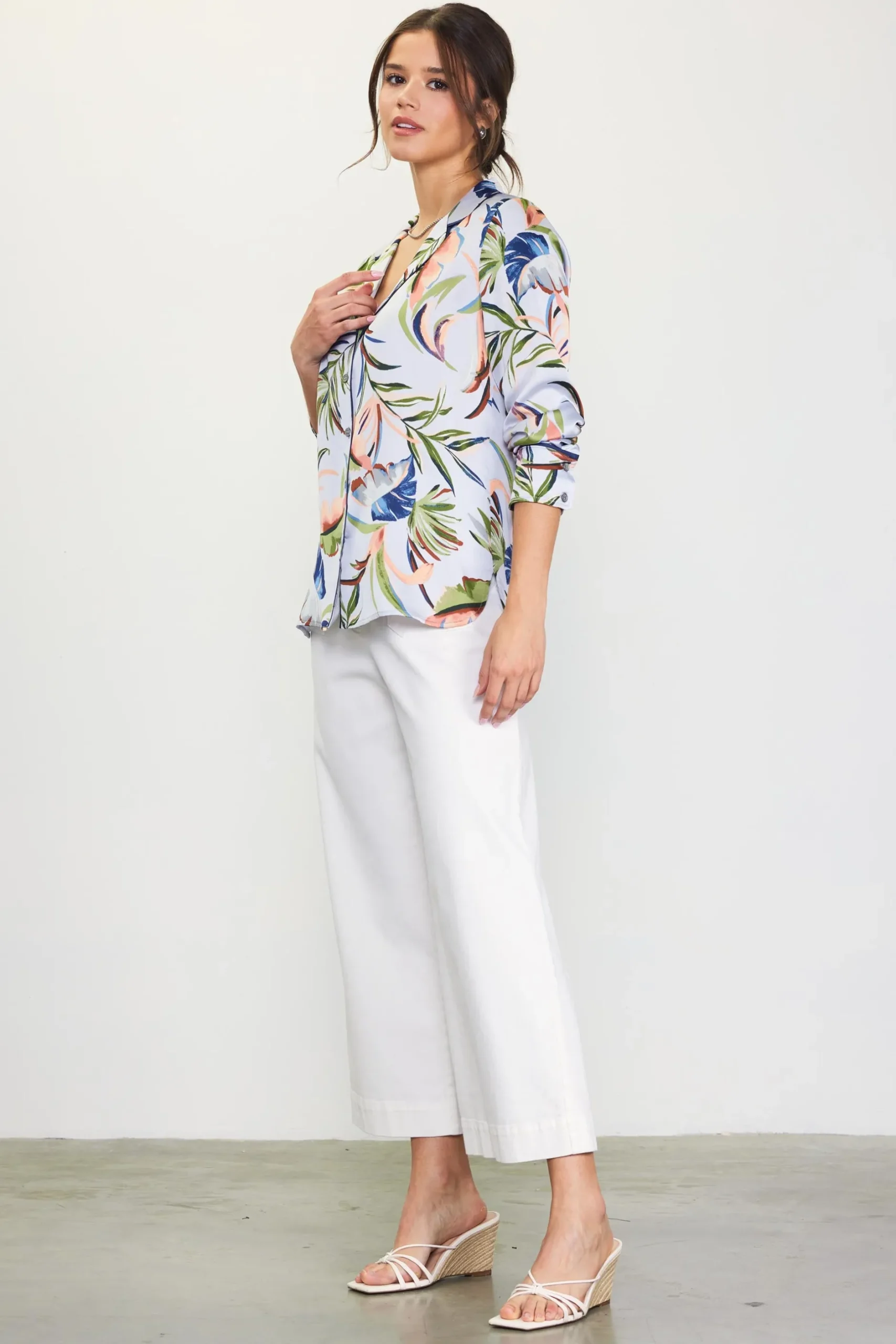 SKIES ARE BLUE Blouses|Long Sleeve Tops*Bianca Floral Print Longsleeve Blouse Silver-green
