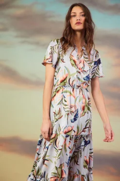 SKIES ARE BLUE Maxi Dresses*Bianca Floral Spring Maxi Dress Silver-green