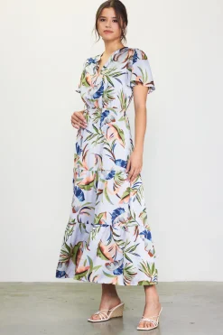 SKIES ARE BLUE Maxi Dresses*Bianca Floral Spring Maxi Dress Silver-green